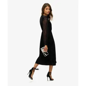 Velvet lace sleeve mid-length dress for women Superdry image-3