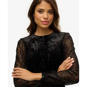 Velvet lace sleeve mid-length dress for women Superdry image-4