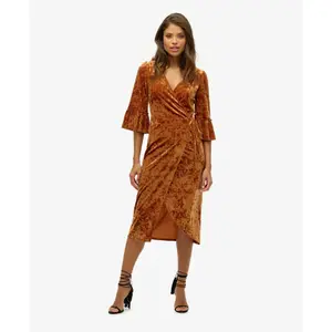 Mid-length velvet wrap dress for women Superdry image-2