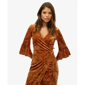 Mid-length velvet wrap dress for women Superdry image-3