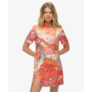 Short jacquard dress with mandarin collar for women Superdry image-1