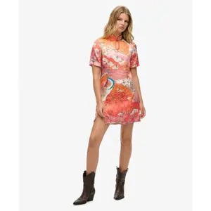 Short jacquard dress with mandarin collar for women Superdry image-2