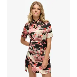 Short jacquard dress with mandarin collar for women Superdry image-1