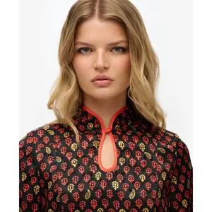 Short jacquard dress with mandarin collar for women Superdry image-4
