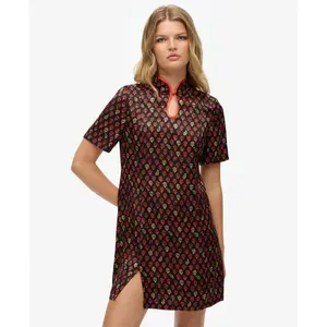 Short jacquard dress with mandarin collar for women Superdry image-1