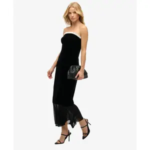 Long strapless velvet dress for women Superdry image-3