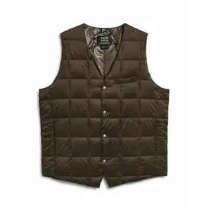 Sleeveless v-neck basic button-Puffer Jacket Taion