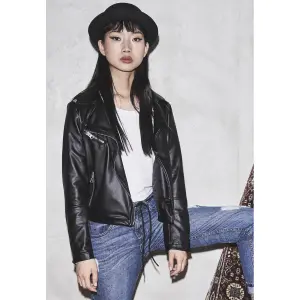 Parka mulher motociclista urbana clássica de couro falso image-1