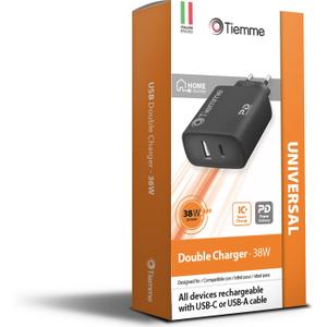 Adaptateur secteur 1 port USB-A + 1 port USB-C 38W Tiemme image-3