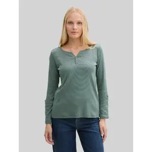 Women's long-sleeved striped T-shirt Tom Tailor Henley image-1