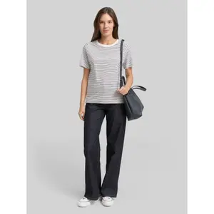 Striped T-Shirt with Small Print 1/2 Sleeve Women's Tom Tailor Basic image-3