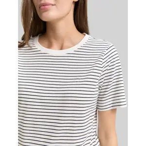 Striped T-Shirt with Small Print 1/2 Sleeve Women's Tom Tailor Basic image-4