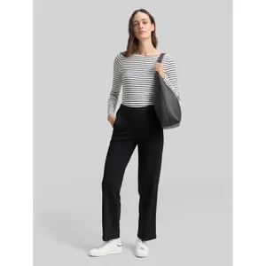 Elastic Waist Straight Leg Trousers with Pleats Women's Tom Tailor image-1