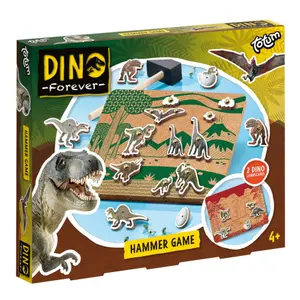 Carpenter's apprentice game with dinosaur figurines + cork plate printed on two sides Totum Dino Forever image-0