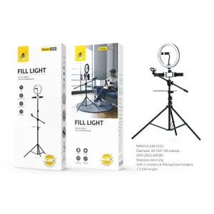 Trípode con LED y 3 Soportes para Teléfono + 1 Micrófono - 3 Modos de Luz Trade Invaders