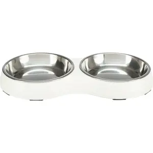 2 ciotole piatte per gatti in melamina e acciaio inox Trixie image-1