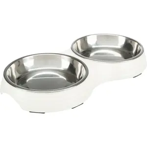 2 ciotole piatte per gatti in melamina e acciaio inox Trixie image-2