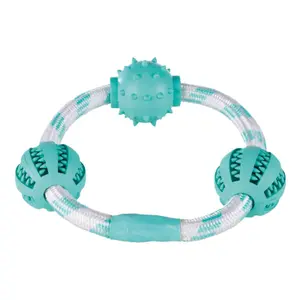 Jouet pour chien anneau corde avec balles menthes caoutchouc Trixie Denta Fun image-0
