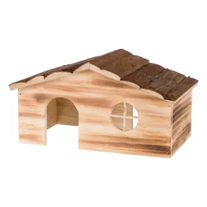 Casa para conejos y pequeños roedores con 2 salidas en madera descortezada y flameada Trixie Ragna image-0