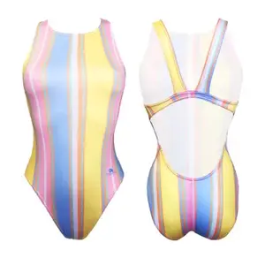Maillot de bain 1 pièce bretelles fille Turbo Pastel Stripes image-0