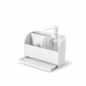 Sponge holder shower organizer with soap pump Umbra Sling image-1