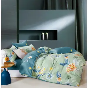 Double-sided printed comforter set + 2 pillowcases flat quilted frill - 100% pure combed cotton percale 80 threads/cm². Univers Décor image-0