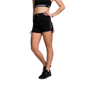 Short taille haute en denim et à dentelle femme Urban Classics image-1