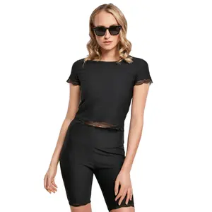 Women's large size T-shirt Urban Classics Cropped Lace Hem image-0