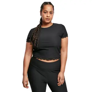 Women's large size T-shirt Urban Classics Cropped Lace Hem image-1
