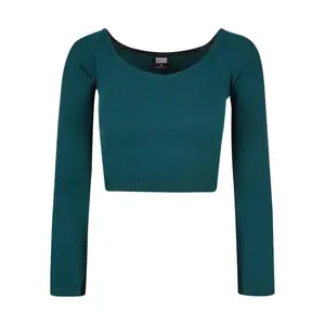 Camiseta de mujer de manga larga y cuello en V de canalé corto Urban Classics image-0