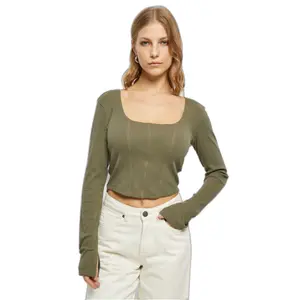 Crop-T-Shirt Langarm Corsage Frau Urban Classics image-1