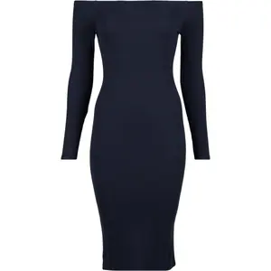 Damska prążkowana sukienka z długim rękawem i odkrytymi ramionami Urban Classics image-0