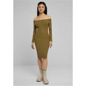 Damska prążkowana sukienka z długim rękawem i odkrytymi ramionami Urban Classics image-1