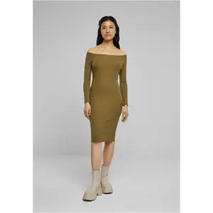 Damska prążkowana sukienka z długim rękawem i odkrytymi ramionami Urban Classics image-2