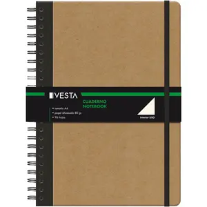 Bloc de notas espiral con goma a4 96 hojas lisas Vesta Nature