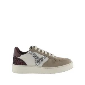 Women's split leather effect sneakers with sequins Victoria Madrid image-0