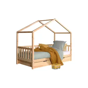Natural wooden bed with drawer and curtains for children Vipack Dallas DAHK9010+DARB9010 image-0