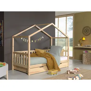 Natural wooden bed with drawer and curtains for children Vipack Dallas DAHK9010+DARB9010 image-1
