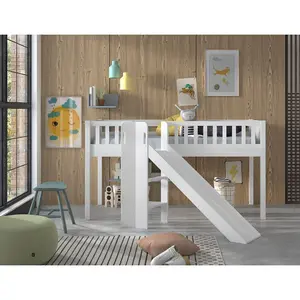 Hochbett mit Rutsche und Birdy-Spielvorhang mit drei passenden Aufbewahrungssäcken für Kinder. Vipack Scott image-2
