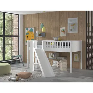 Loft bed with slide, curtain and spring play tunnel for kids Vipack Scott image-3