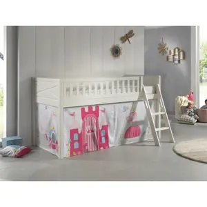 Loft bed with princess play curtain included for kids Vipack Scott image-1
