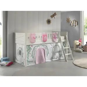 Loft bed and Birdy play curtain with its 3 matching storage bags for kids Vipack Scott image-1