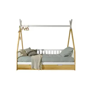 Loft bed with safety rail and drawer for kids Vipack Tipi image-1