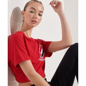 Damen-T-Shirt aus Chenille-Samt und Bio-Baumwolle Superdry Sportstyle image-1