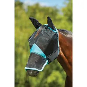Masque anti-mouches pour cheval en maille fine avec une couverture oreille et nez Weatherbeeta Comfitec Deluxe image-1