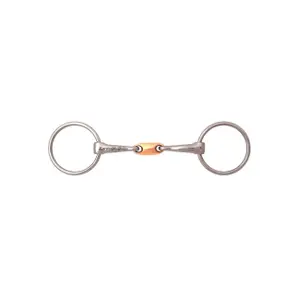 Stainless steel free ring snaffle bit with copper French links for horses Weatherbeeta Korsteel image-0