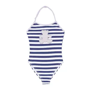 1-piece striped swimsuit and halter girl Lulu Castagnette Violy image-0