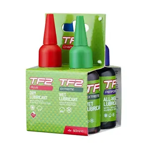 Kit de lubricante para cadena de bicicleta (4 botes de 50ml) - 1 para condiciones secas - 1 para condiciones húmedas - 1 para todas las condiciones - 1 para condiciones ultra secas Weldtite TF2 image-1