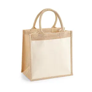 Medium jute and cotton tote bag with pockets Westford Mill image-0