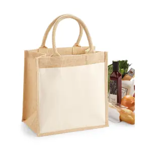 Medium jute and cotton tote bag with pockets Westford Mill image-1